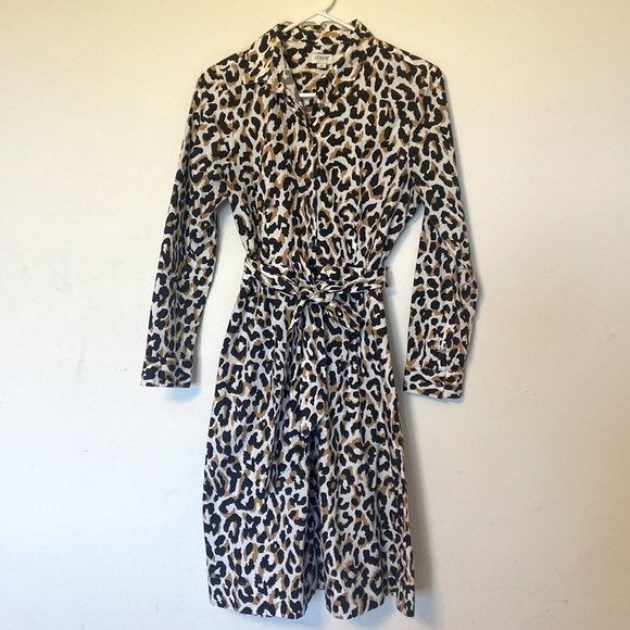 J Crew dress, Leopard print button down with tie waist, size 4 - Picture 2 of 7